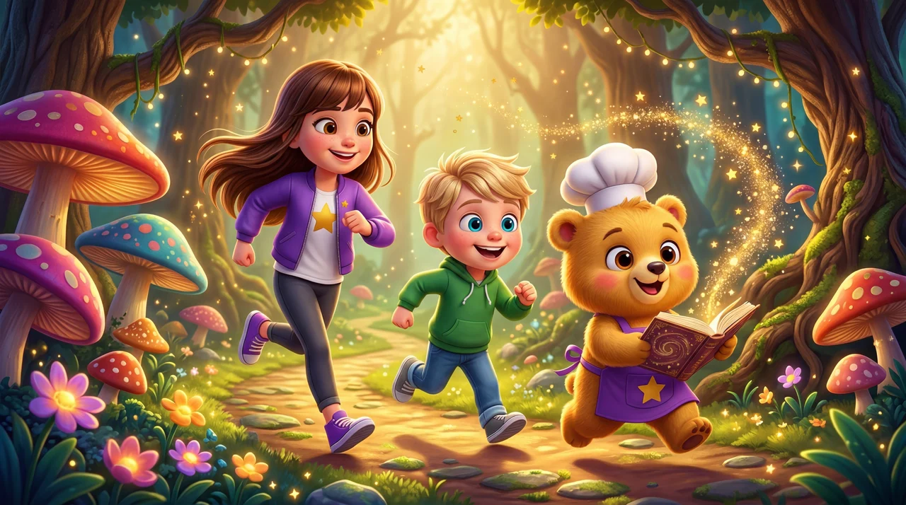 Jasper and Indie on a magical adventure with Baker Bear